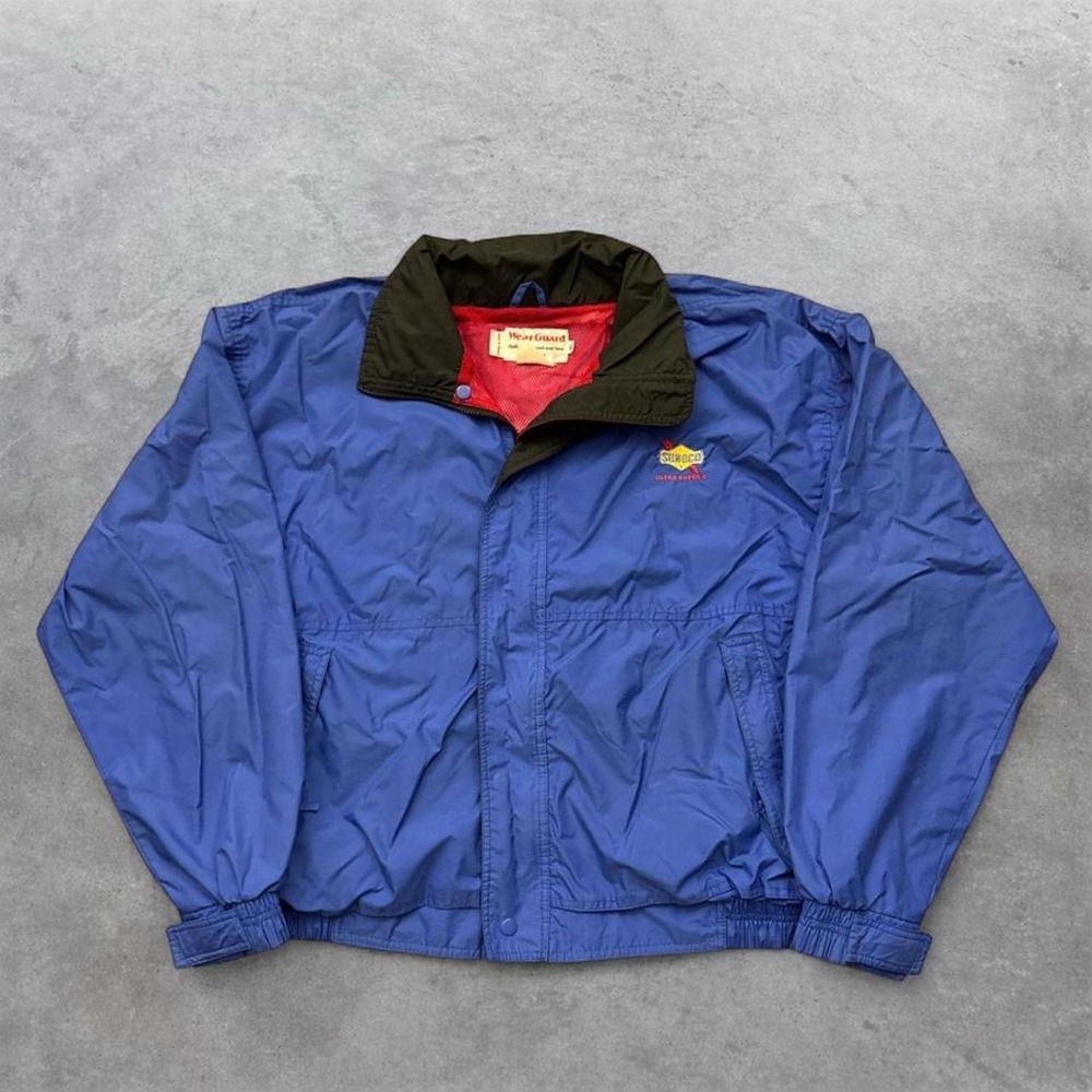 Vintage Sunoco Oil Gas Windbreaker Jacket Blue XL